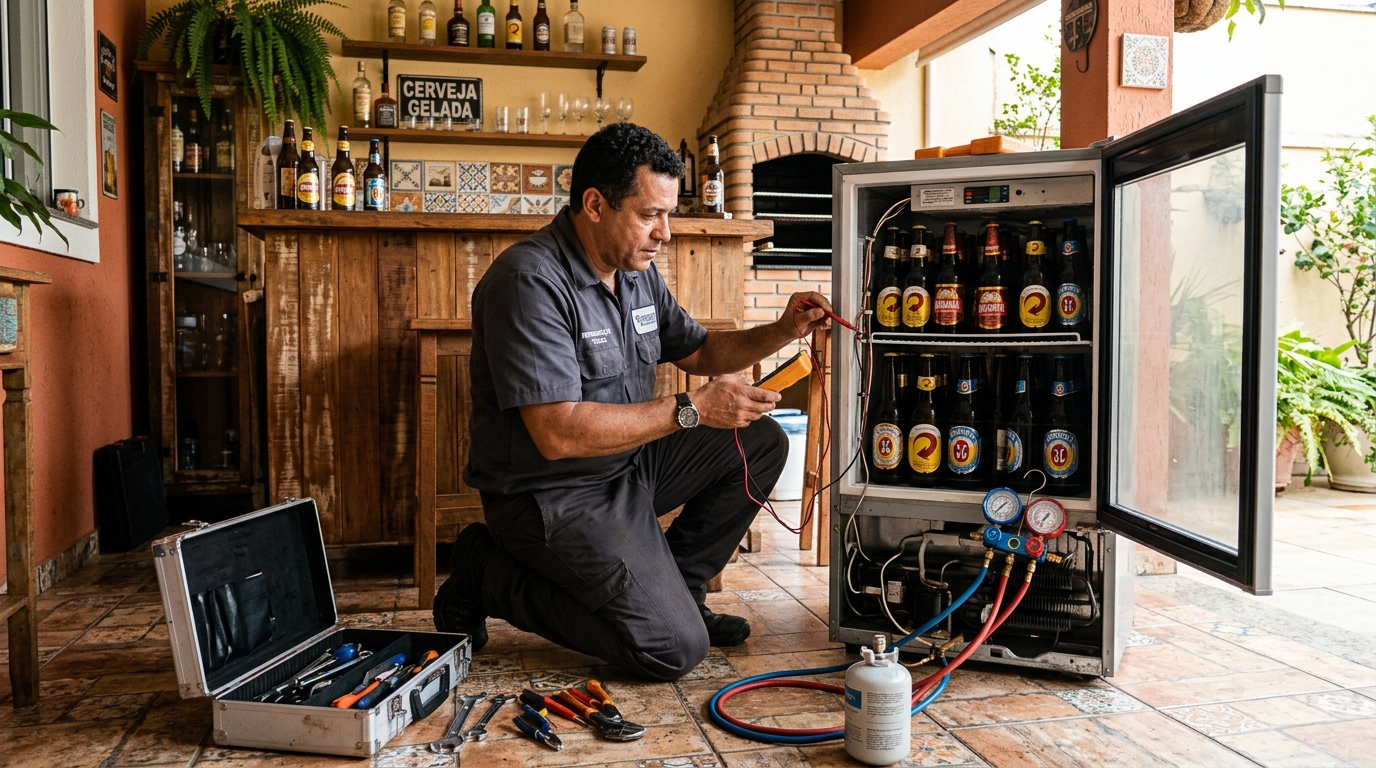 Recarga de gás refrigerante em cervejeira em atendimento no IAPI, Osasco‑SP