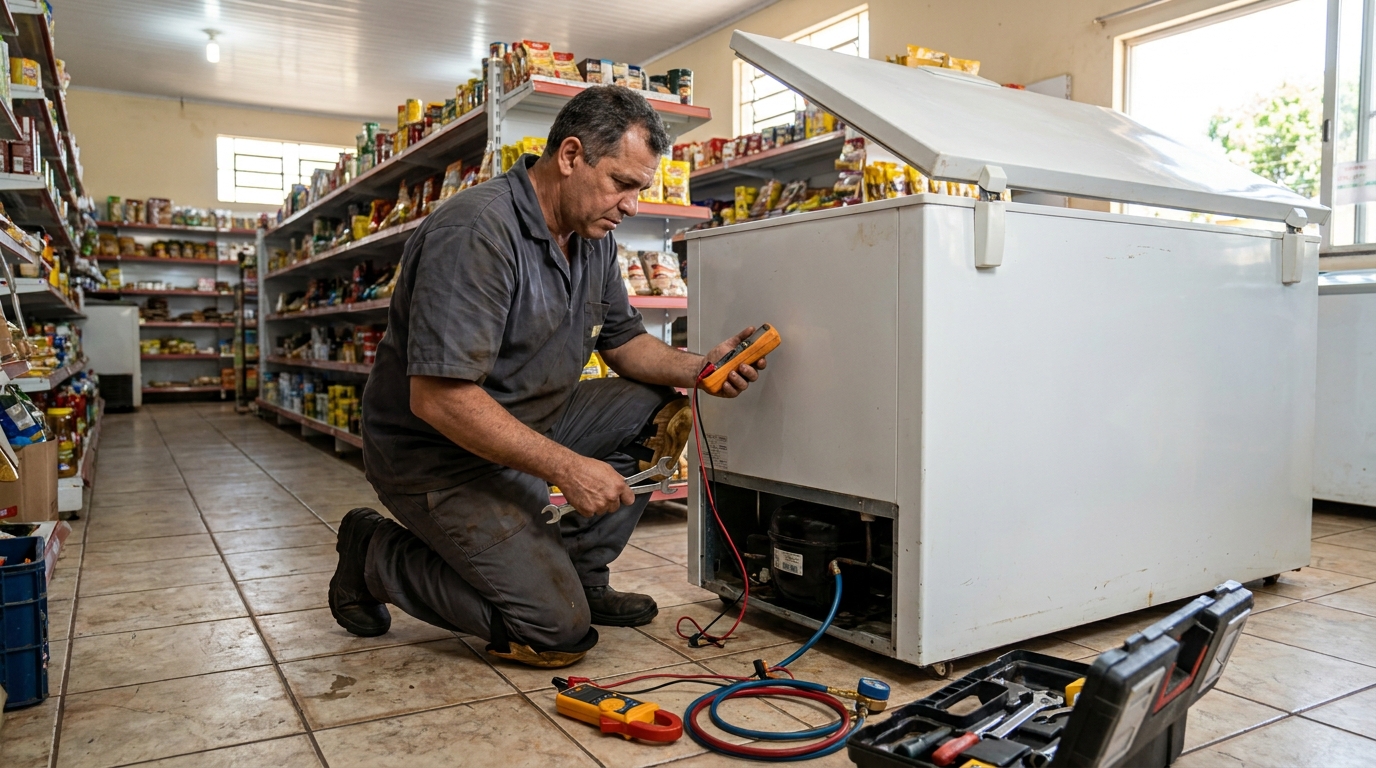 Troca de termostato de freezer em atendimento técnico no Centro, Osasco‑SP
